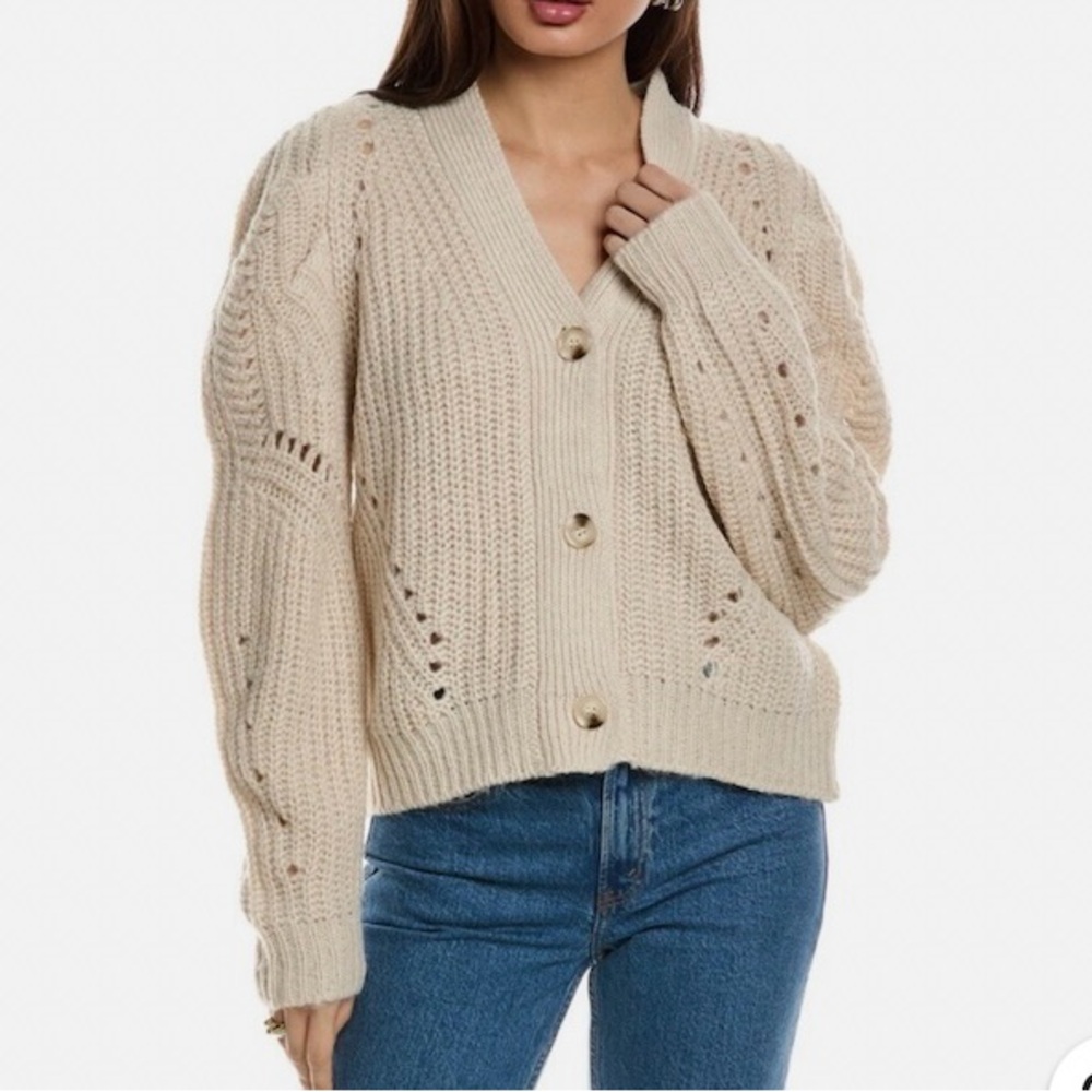 DRIFTWOOD Emie Knitted Cardigan Sweater- Balloon Sleeve/Ivory- NWT size M